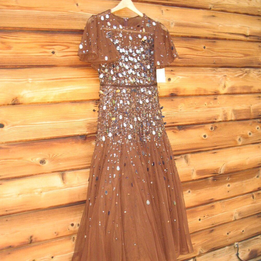MAC DUGGAL 24018 Womens Brown Flutter Sleeve Shee… - image 7